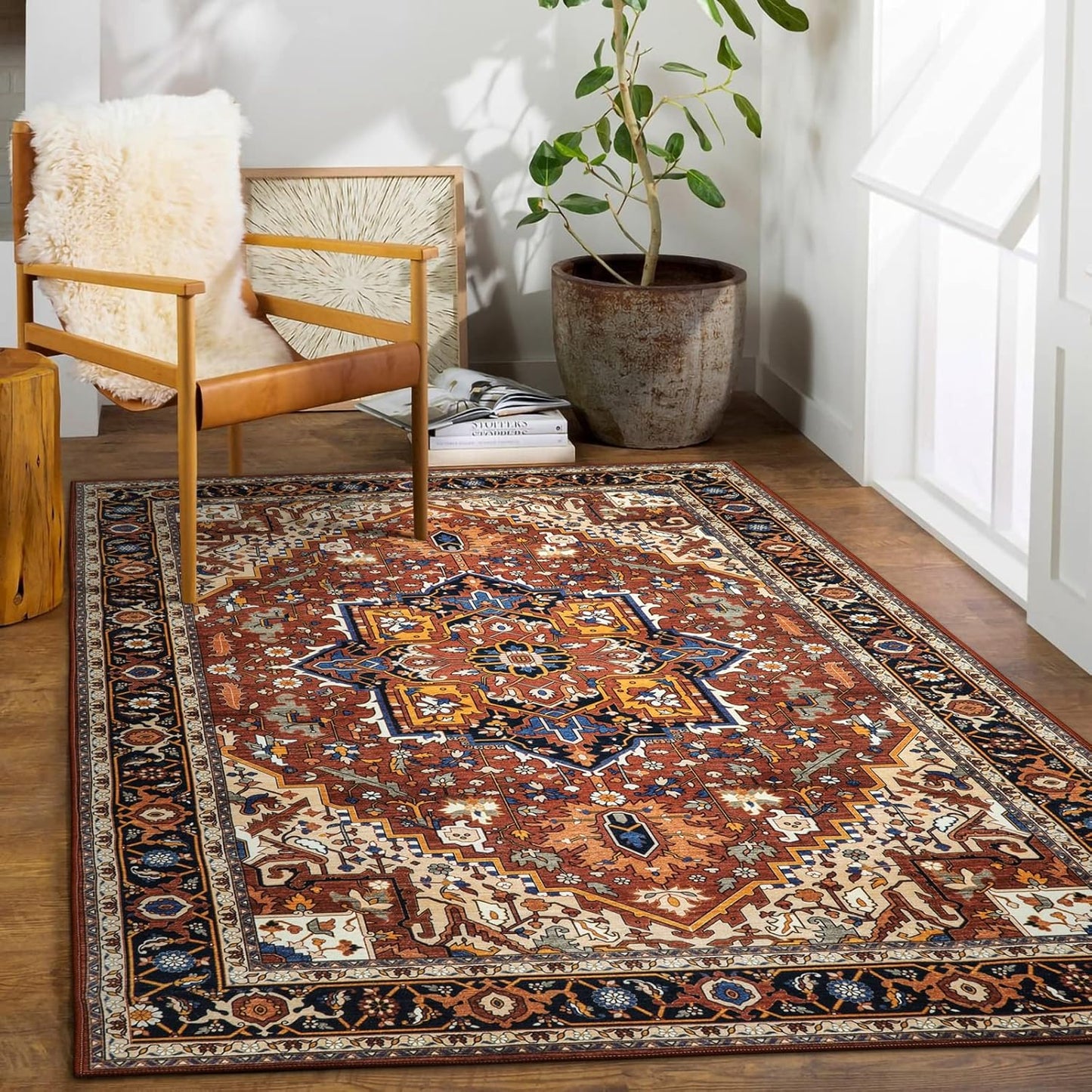 Moynesa Ultra-Thin Washable Oriental Area Rug - 5x7 Cozy Mat