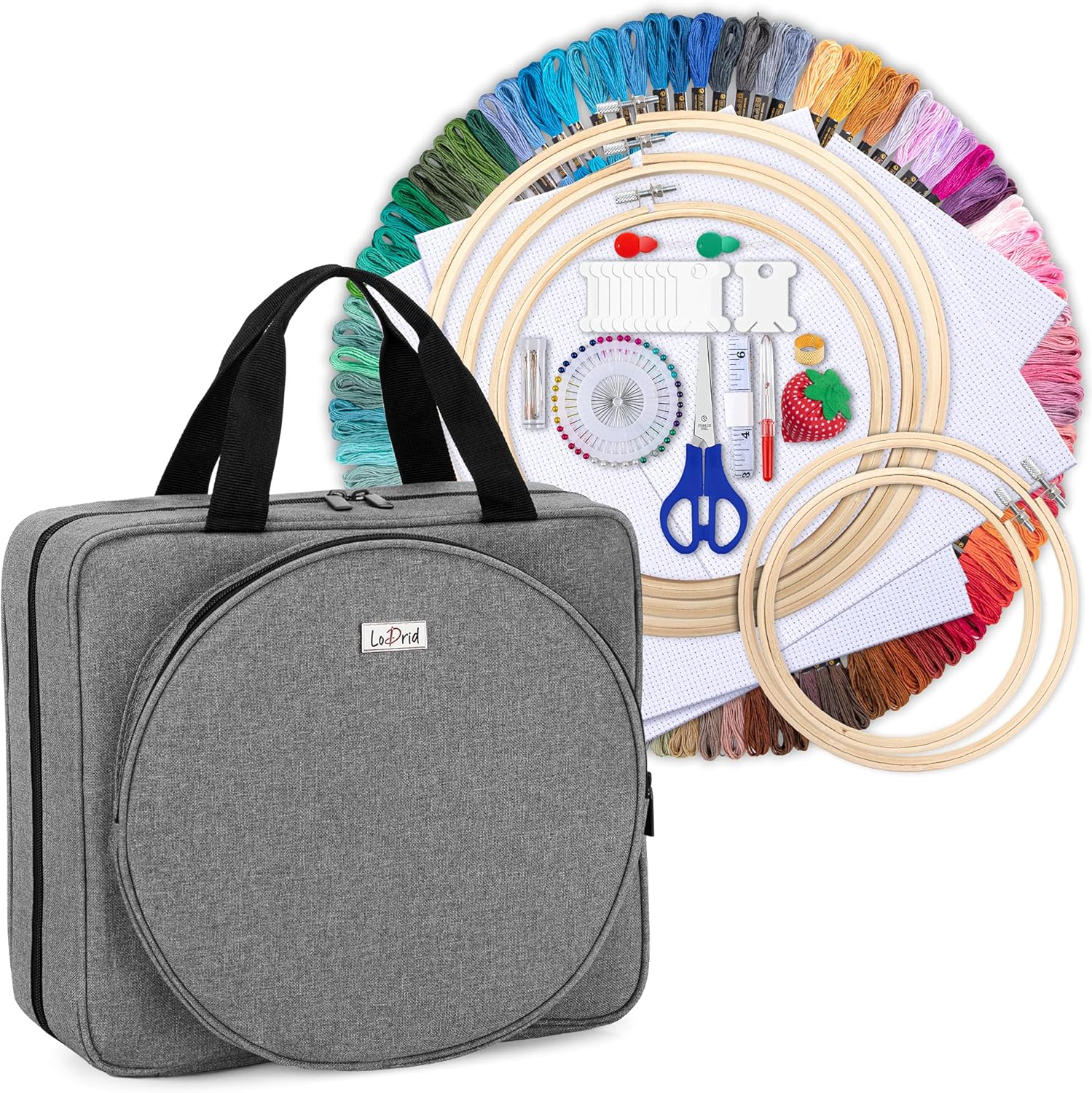 LoDrid Embroidery Kit with Portable Craft Carry Case for Beginners