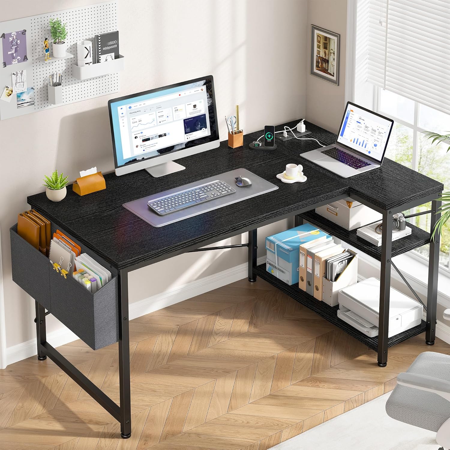 EnHomee 40 L-Shaped Desk with Storage & Power - Space-Saving Solution