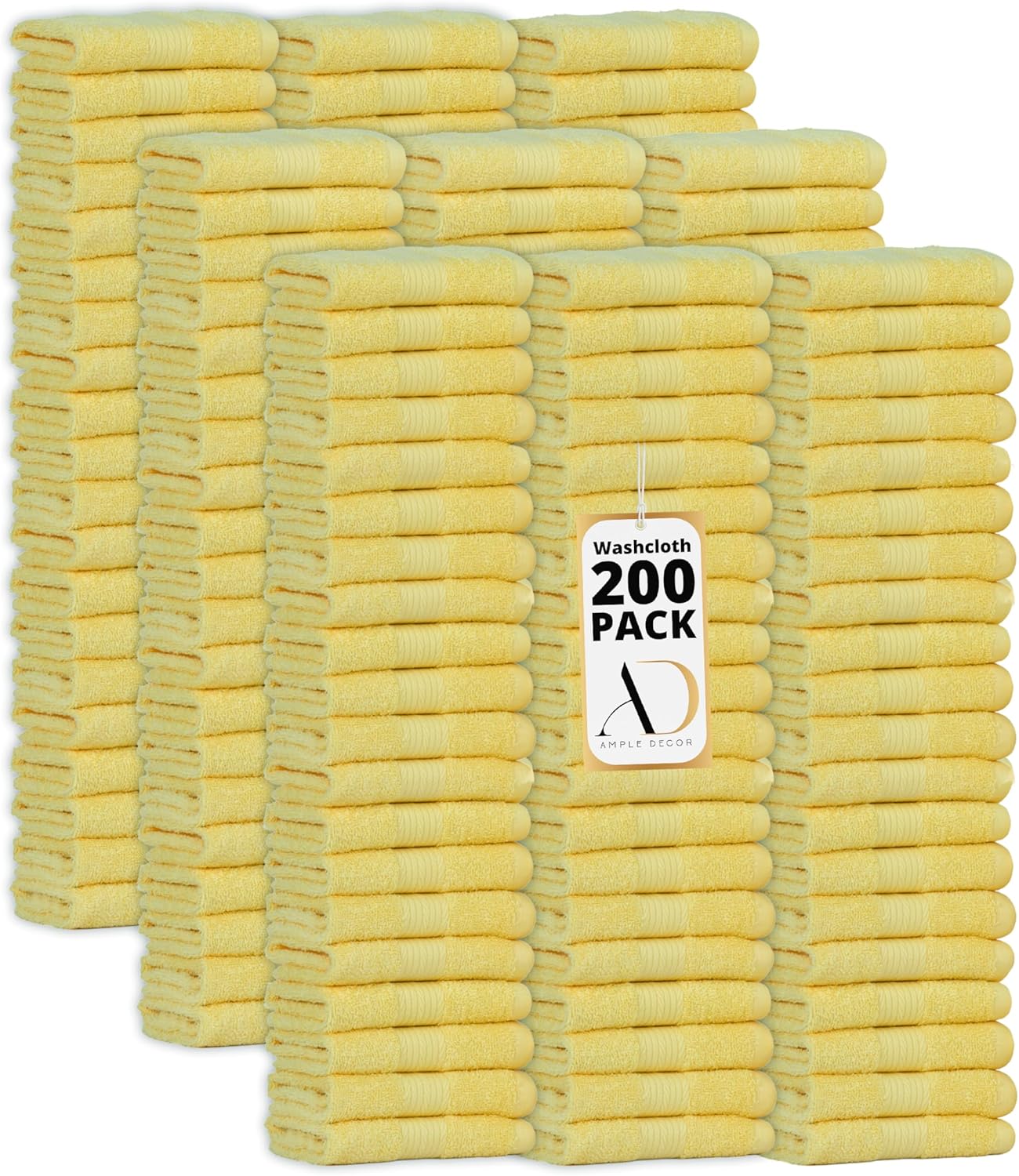 Soft and Absorbent 100% Cotton Washcloths Pack of 200 Towels