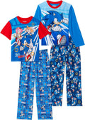 Sonic The Hedgehog Boys Pajamas 4 Piece Sleepwear Set - Kids Comfort