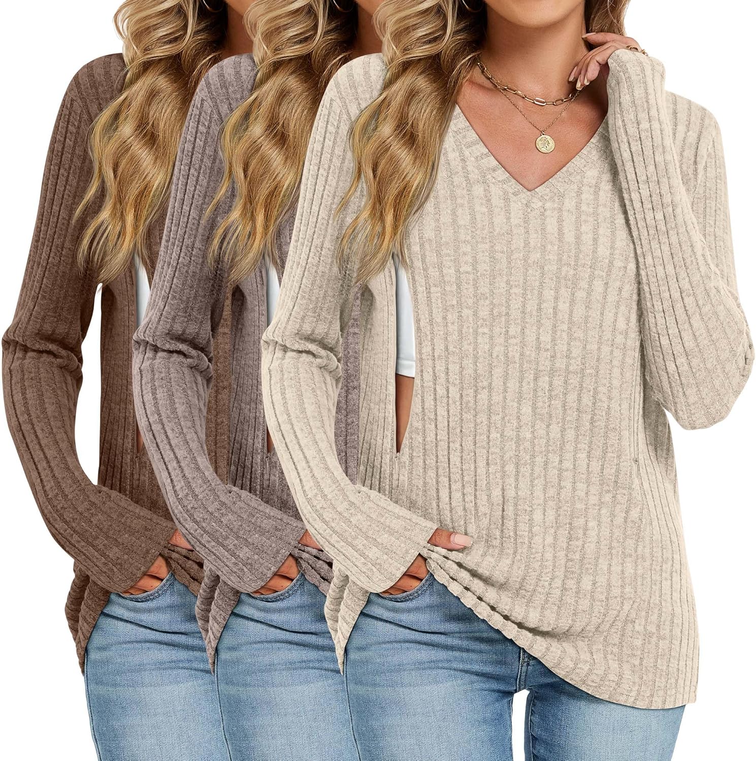 3 Pack Women's Maternity Nursing Tops for Comfortable Feeding
