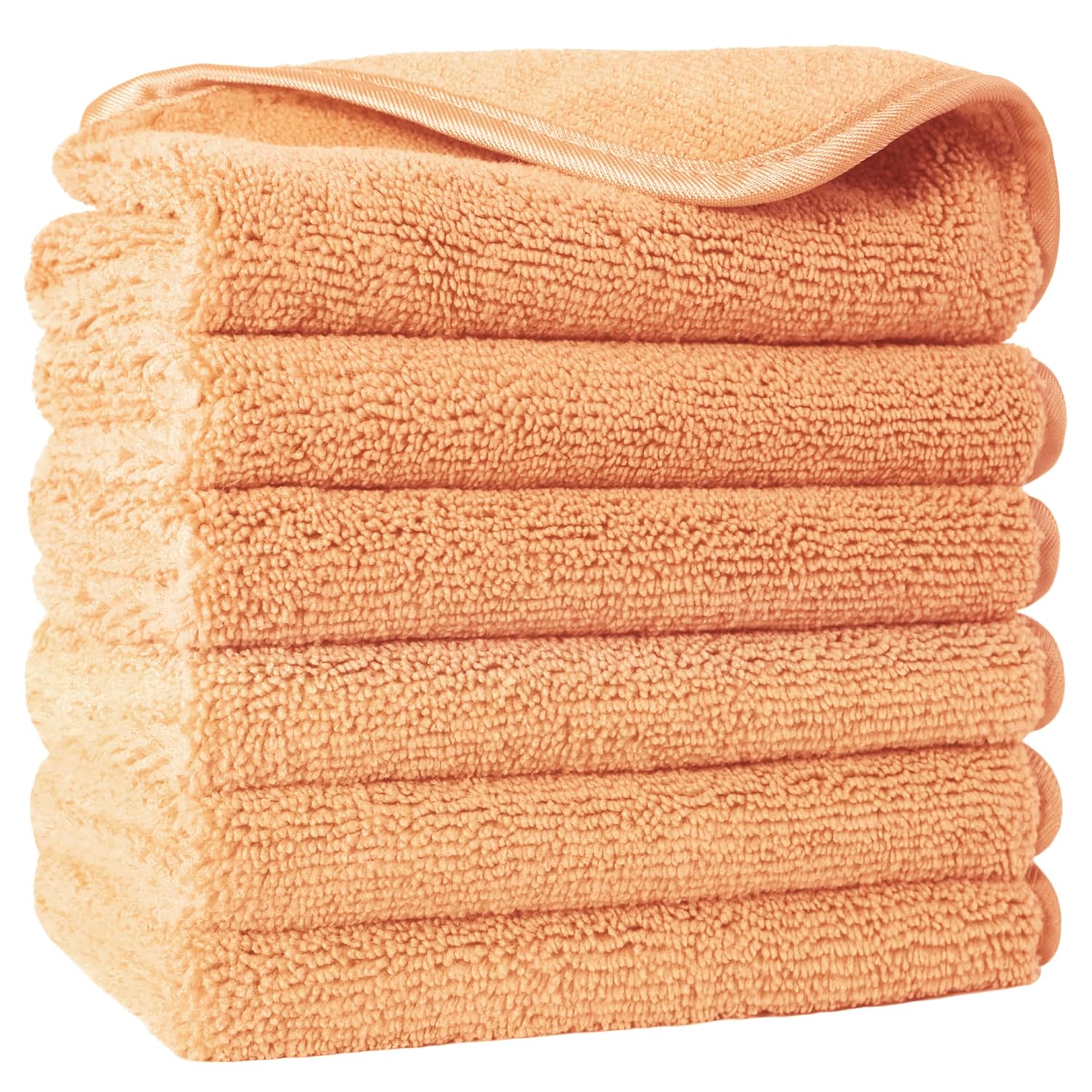 POLYTE 6-Pack Lint Free Microfiber Face Towels - 13x13 in, Orange