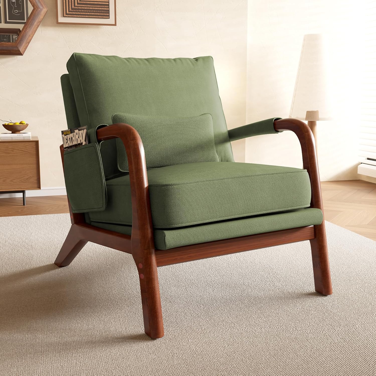 Green Upholstered Lounge Chair: Comfy Mid-Century Accent