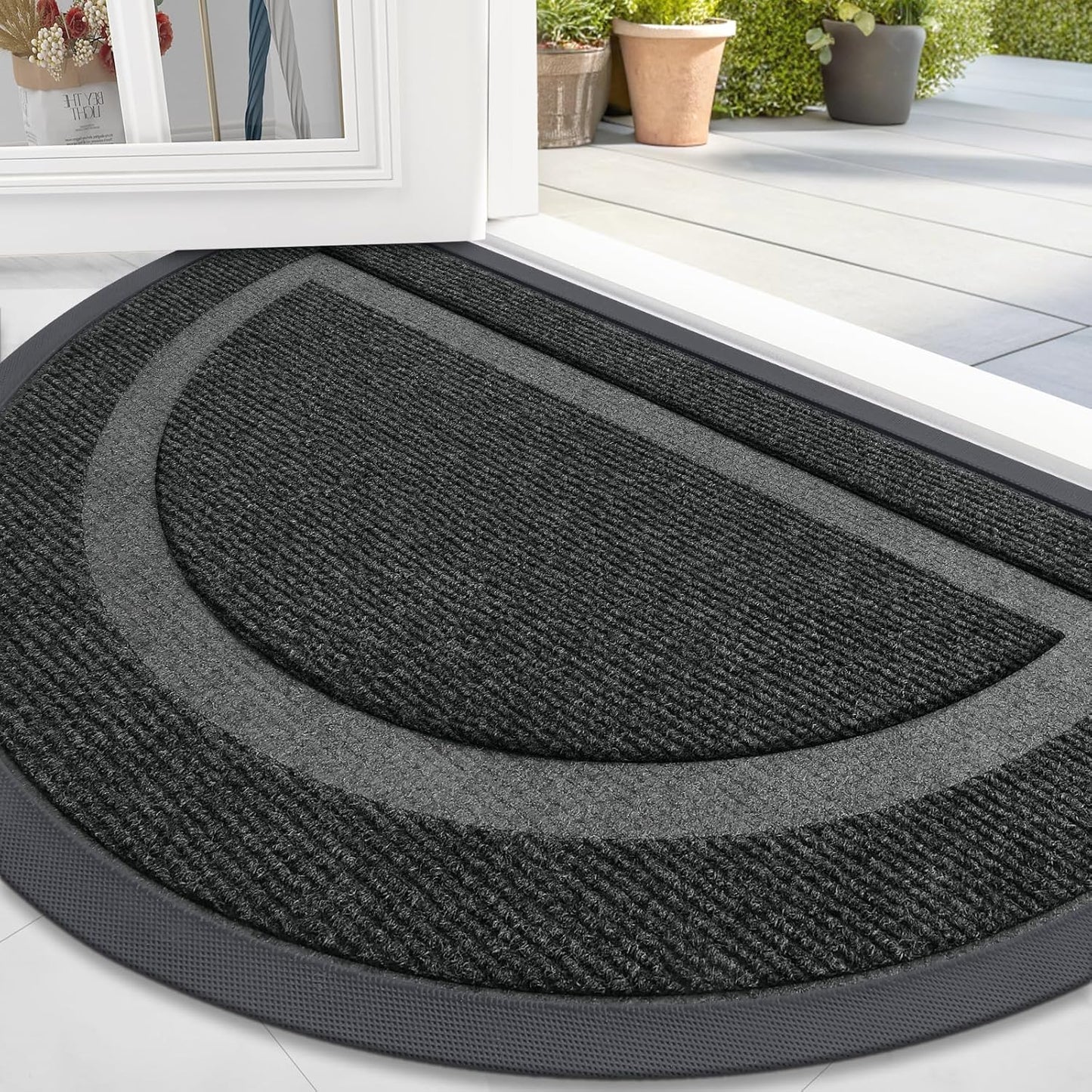 OLANLY Half Circle Door Mat for Indoor Outdoor Use, Waterproof