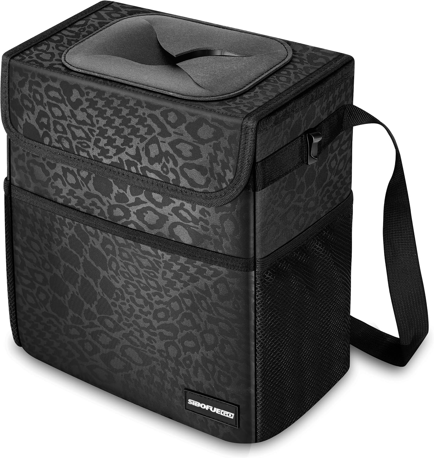 Leak Proof Car Trash Can - Waterproof Organizer (Black Leopard)