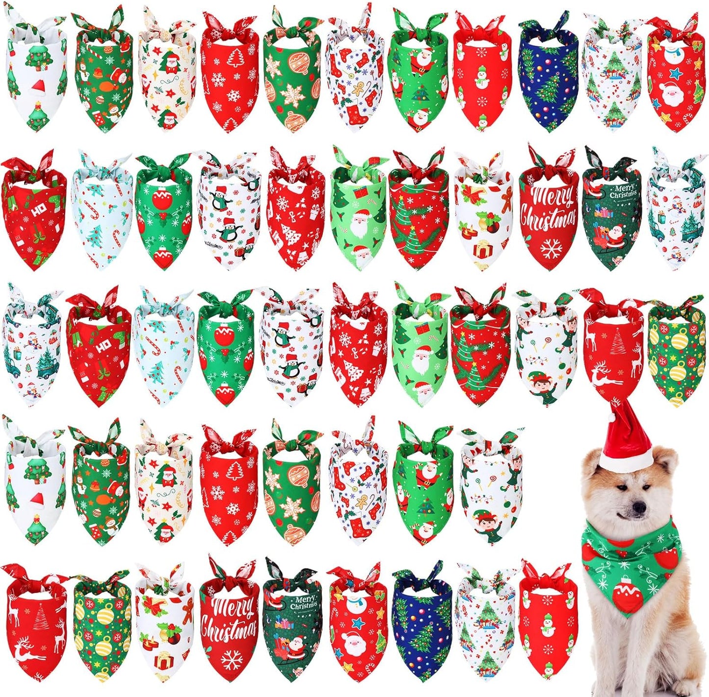 50 Pieces Christmas Dog Bandanas for Festive Pet Costumes
