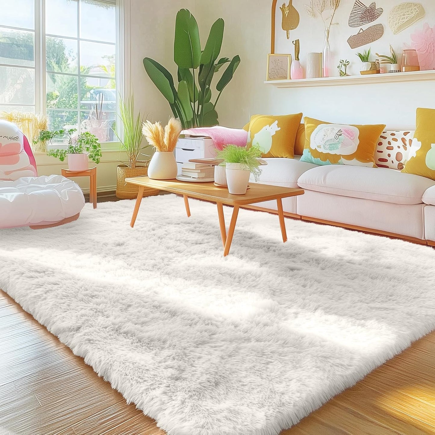 OLANLY Area Rugs for Living Room Bedroom, Soft Fluffy 4x5.9 ft