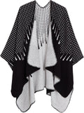 Women's Color Block Shawl Wrap Poncho - Warm Open Front Ruana