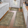 Kitchen Mats Set of 3 Brown Green - Non-Slip Washable Chenille Rugs