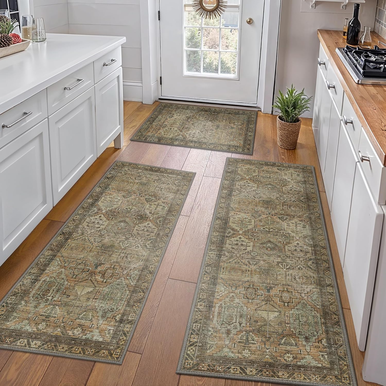 GENIMO Kitchen Mats Set of 3 Non-Slip Washable Rugs for Home