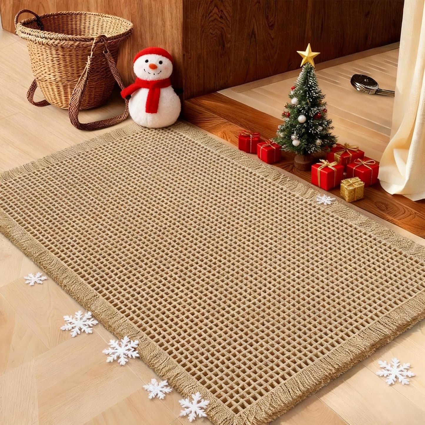 Waffle Bath Mat Beige 36in x 24in, Soft Non Slip Bathroom Rug