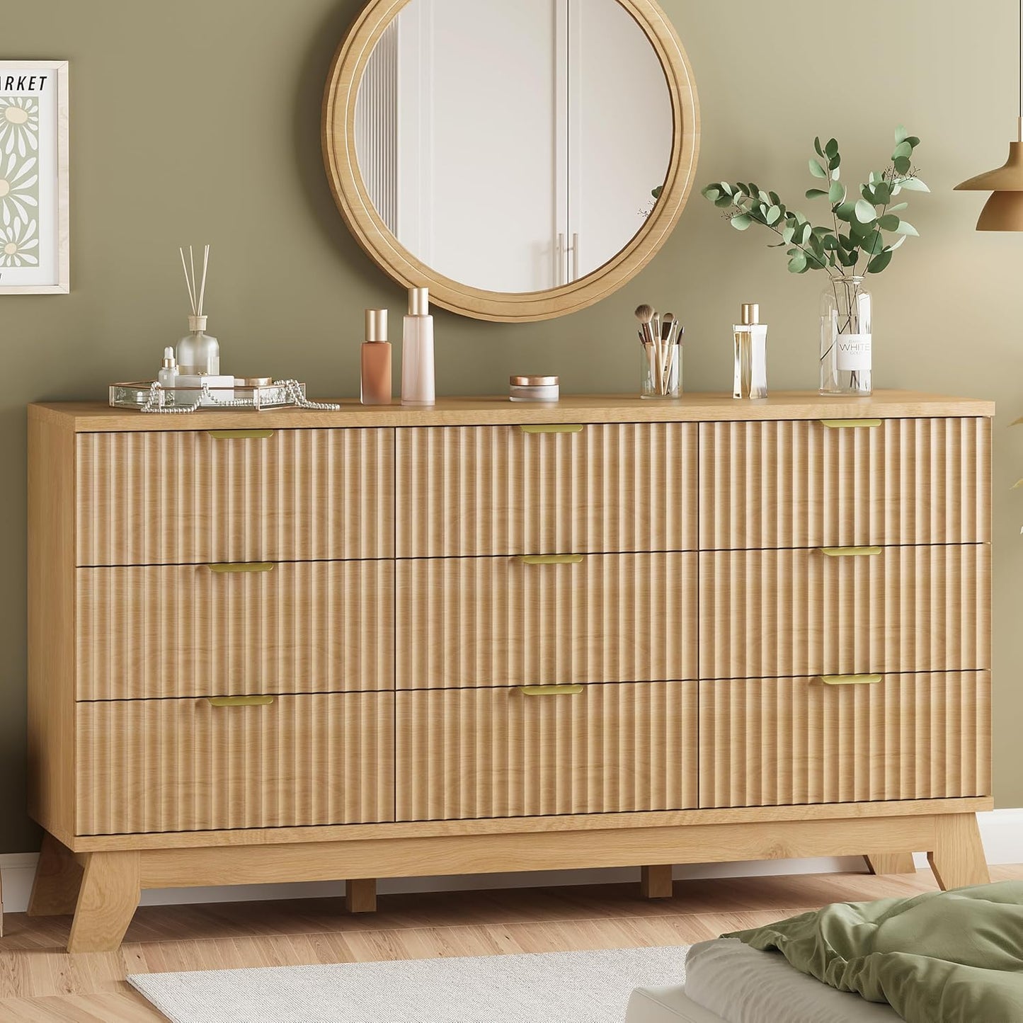 Fluted Dresser for Bedroom with 9 Drawers and Modern Design