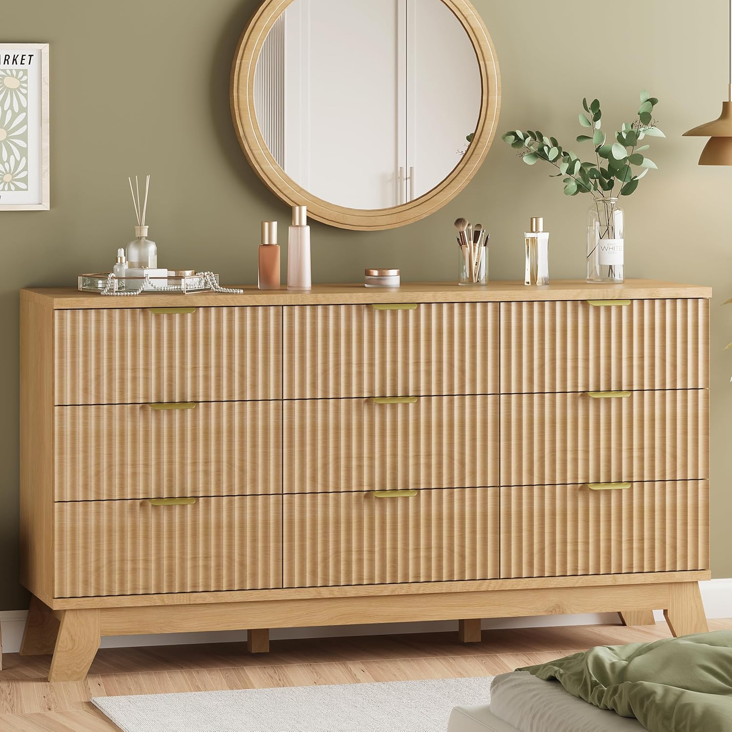 Fluted Dresser for Bedroom with 9 Drawers and Modern Design