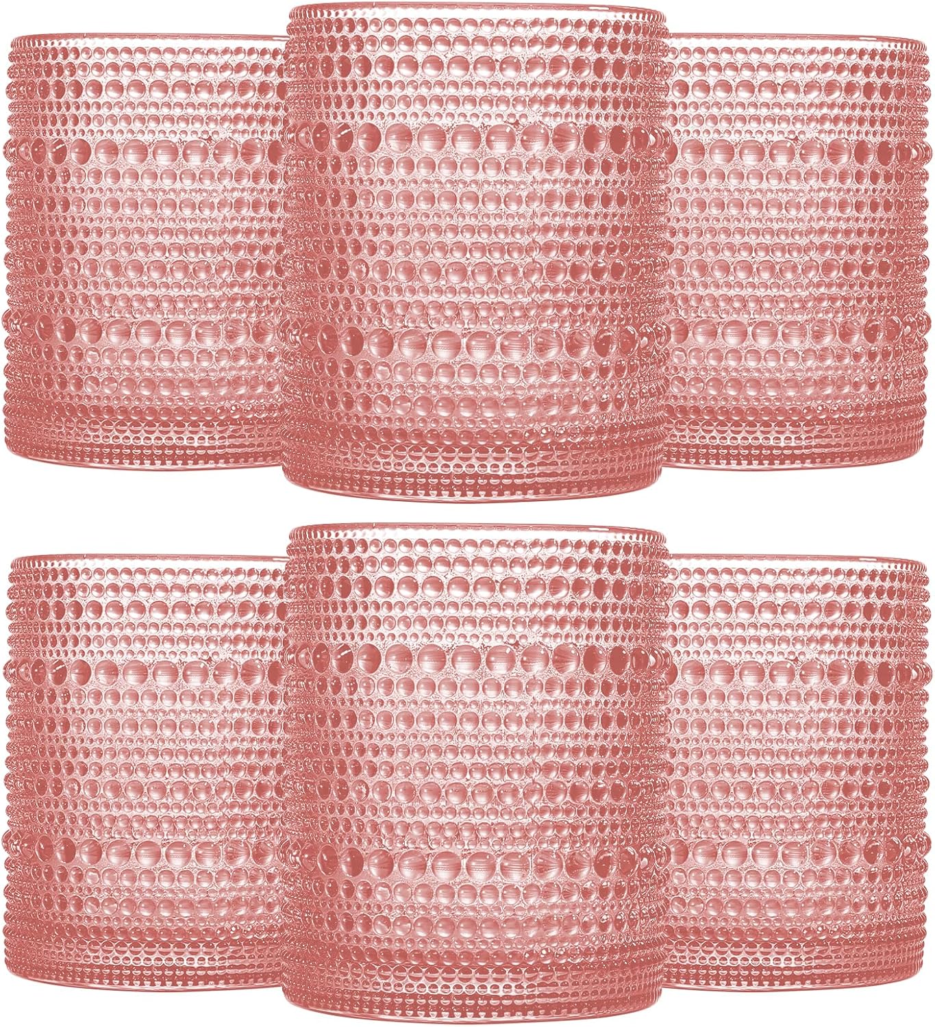 Pink Vintage Hobnail Drinking Glasses Set of 6 for Every Occasion