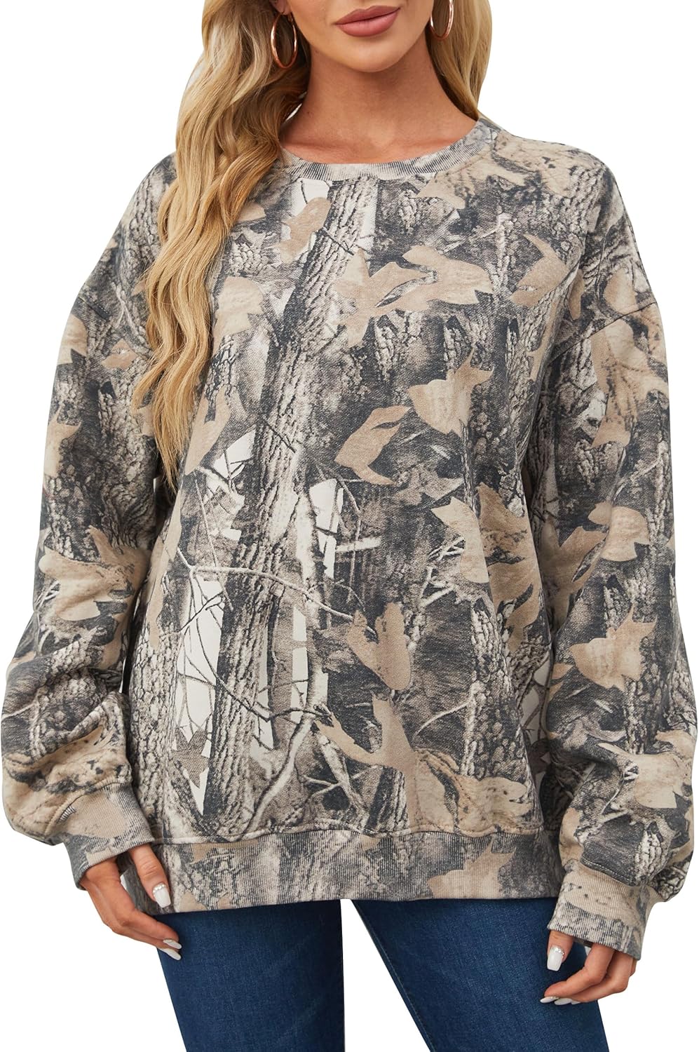 Eutten Womens Camo Maple Leaf Sweatshirt - Cozy Fleece Pullover