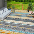 Outdoor Patio Rug 8x10 Plastic Straw Rug Waterproof Reversible - Boho