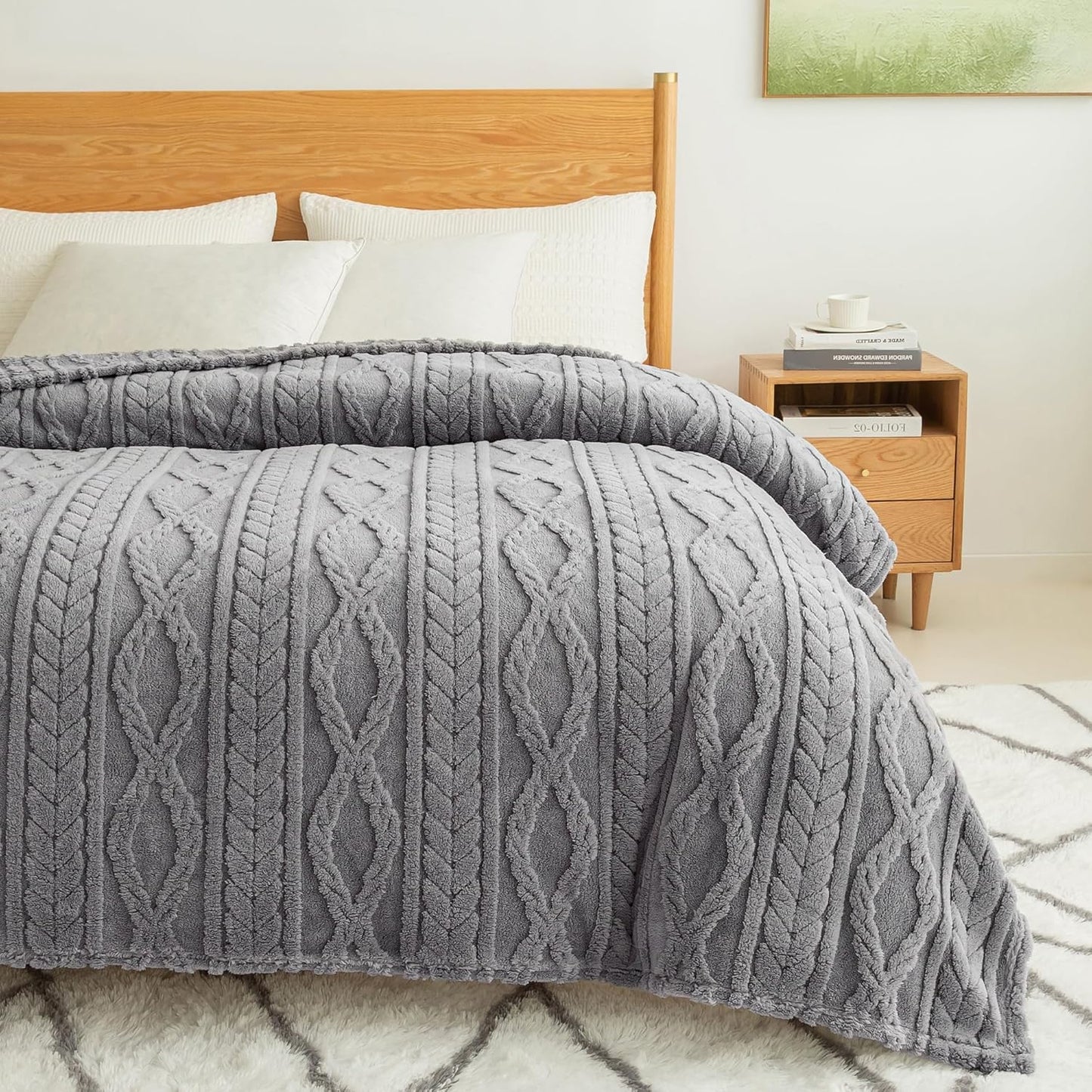 COOVA Grey Fleece King Blanket - Super Soft Cozy Plush Throw
