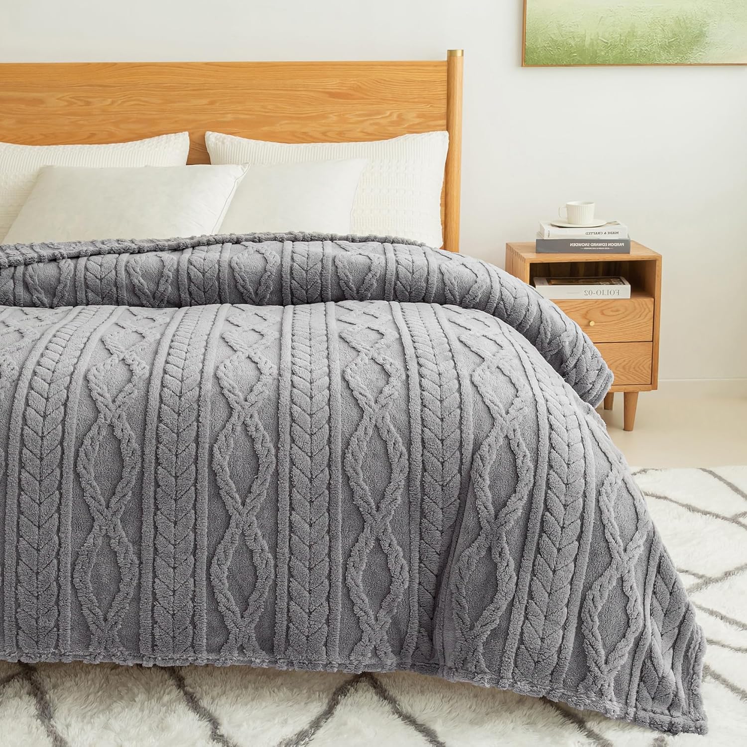 COOVA Grey Fleece King Blanket - Super Soft Cozy Plush Throw
