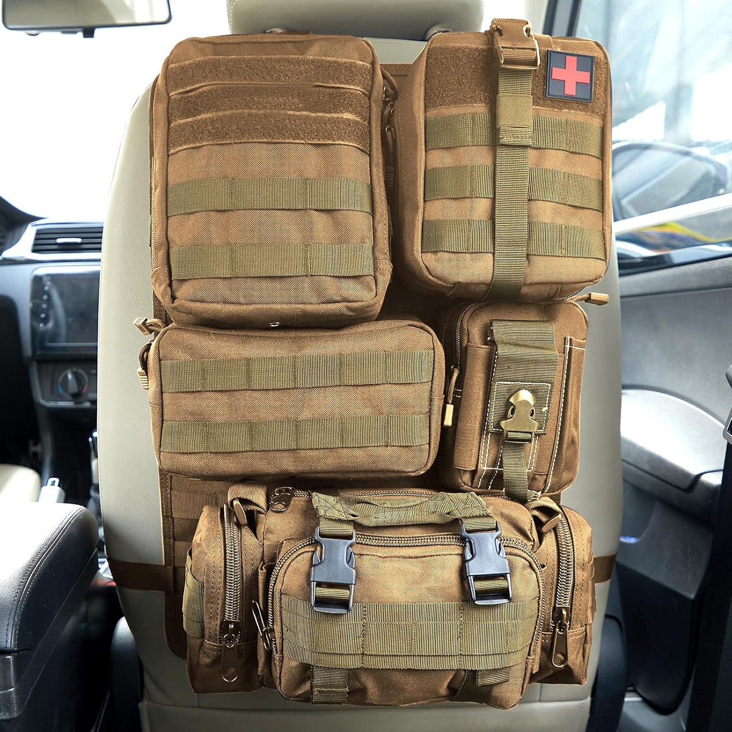 Universal Tactical Seat Back Organizer with Molle Pouches for Vehicles