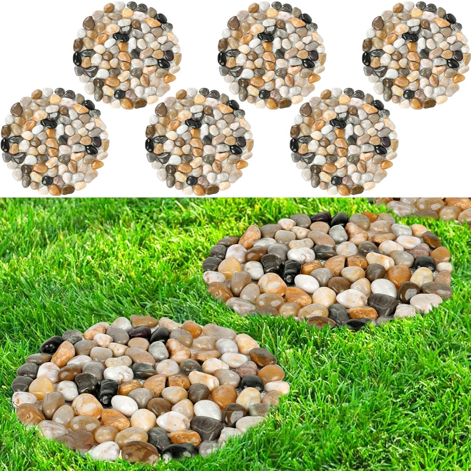 River Rock Stepping Stones for Garden Walkway - 12 inch Paver