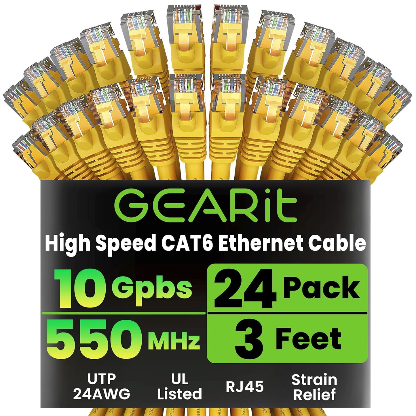 GearIT Cat 6 Ethernet Cable 24-Pack for High-Speed Networking