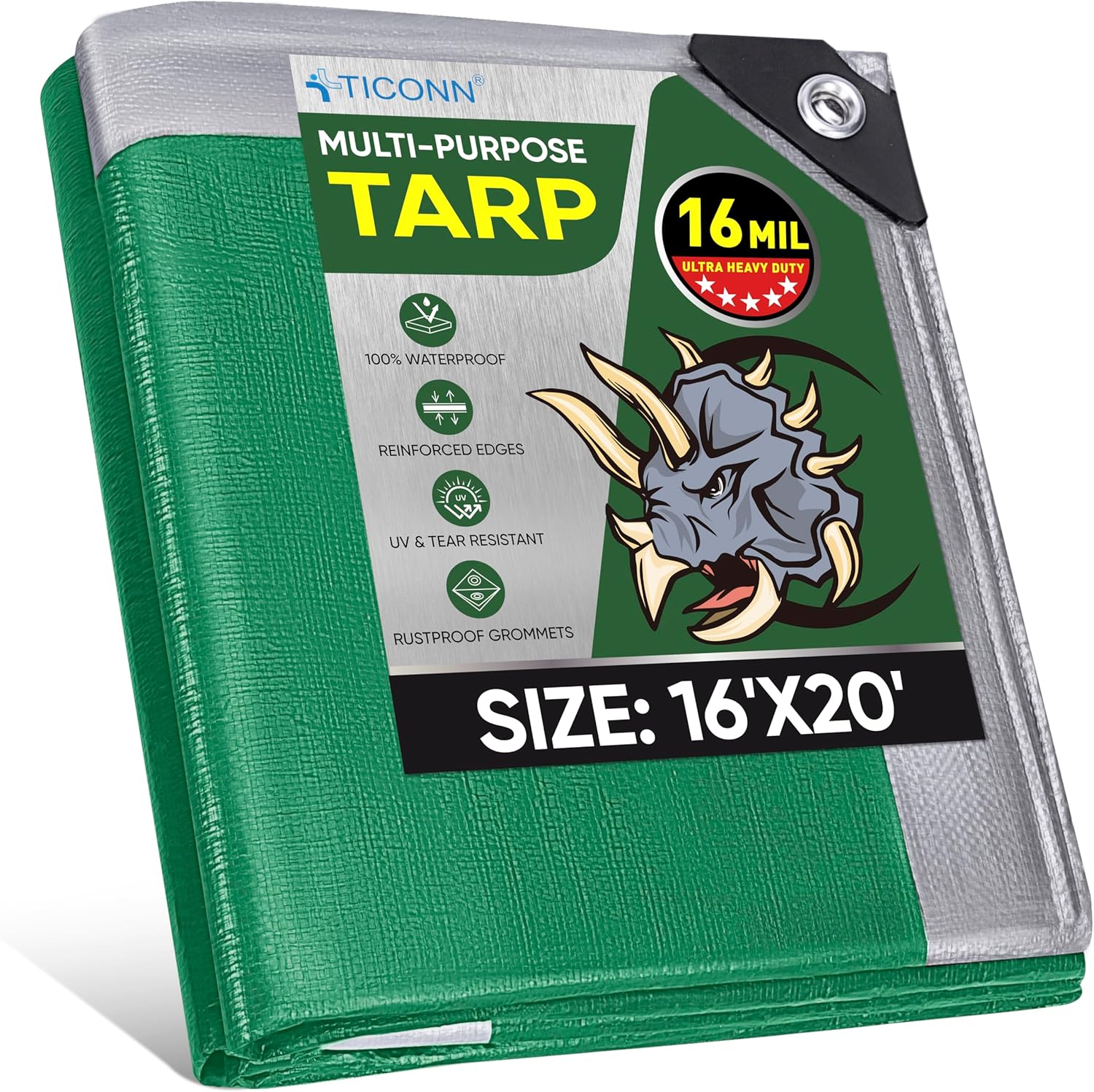 TICONN Heavy Duty Tarp Cover - Waterproof and UV Resistant