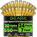 Cat 6 Ethernet Cable 24-Pack 7 ft Yellow - 10Gbps RJ45 Patch Cords