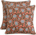 Ridhi Dark Salmon Pink Block Print Cotton Canvas Pillow Covers - Chic