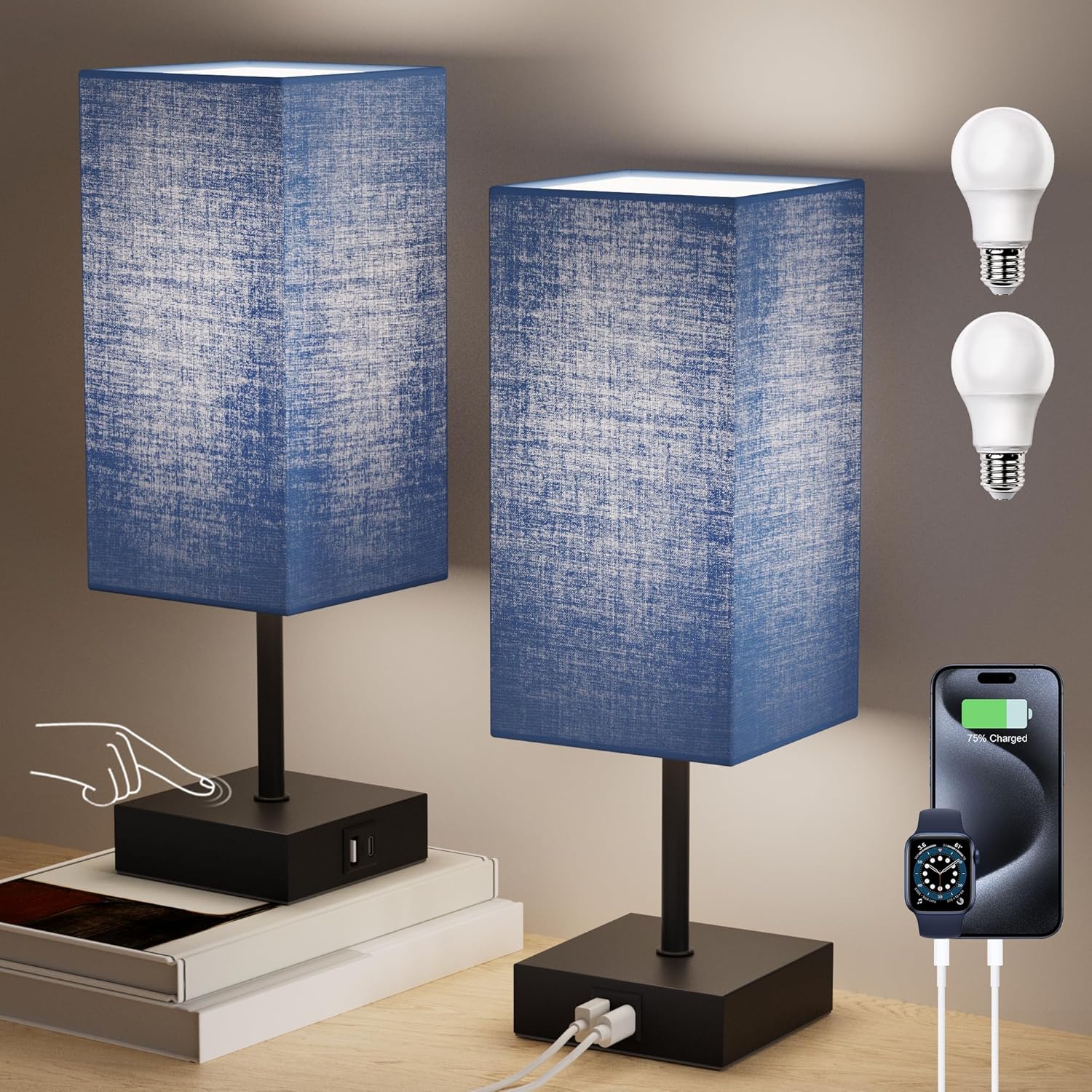 Sailstar 3 Way Dimmable Touch Bedside Table Lamp Set of 2