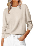 Womens Long Sleeve Scalloped Knit Sweater - Lightweight Dressy