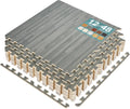 Wood Grain Floor Tiles Foam Mat 12-Pack Gray - Cushioned Interlocking
