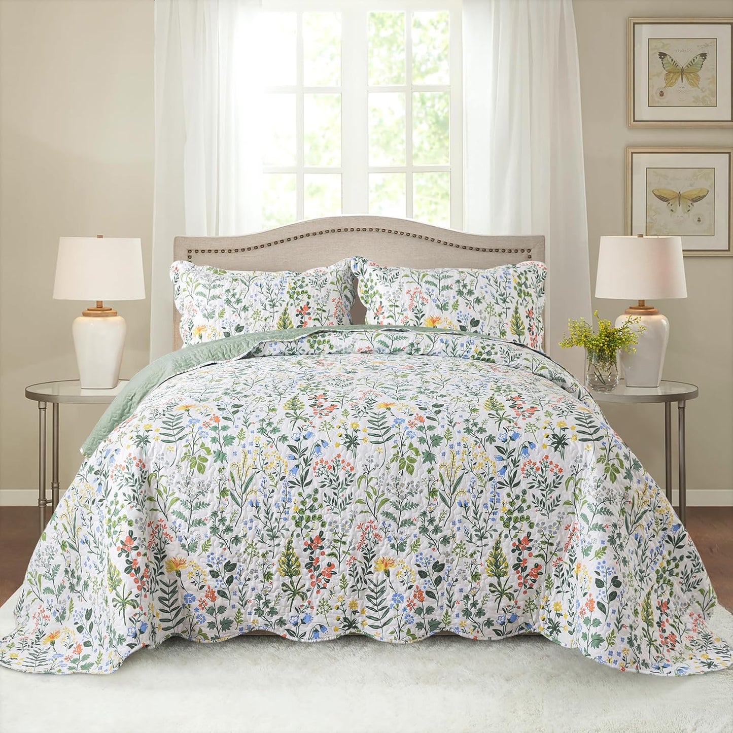 HoneiLife Queen Quilt Bedding Set - Lightweight Floral Coverlet