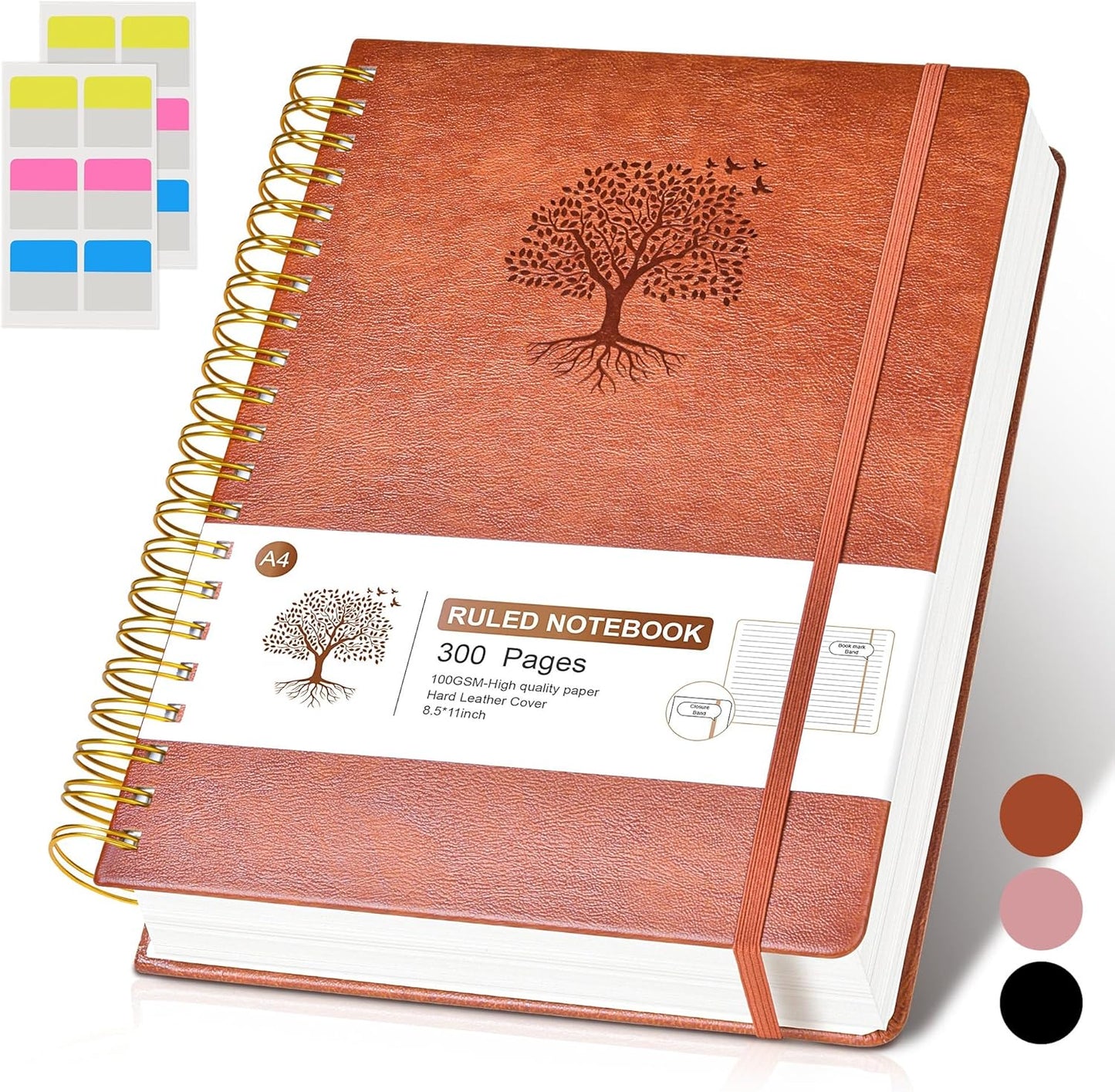Premium Leather Spiral Journal for Writing - 300 Pages, A4 Size, Thick Paper - Brown