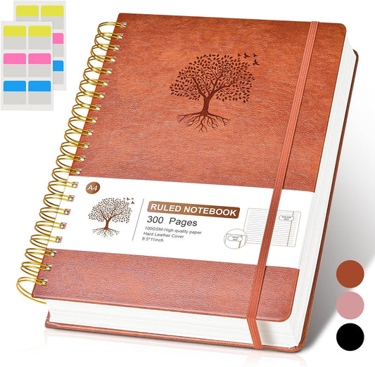Premium Leather Spiral Journal for Writing - 300 Pages, A4 Size, Thick Paper - Brown