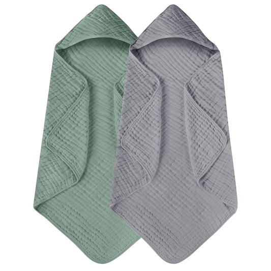 Yoofoss 2 Pack Muslin Hooded Baby Towels - Soft & Absorbent