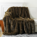Olive Green Faux Fur Throw Blanket 60x80 - Plush Cozy Throw