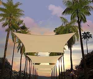 Amgo 14ft x 14ft Beige Sun Shade Sail Canopy for Outdoor Use