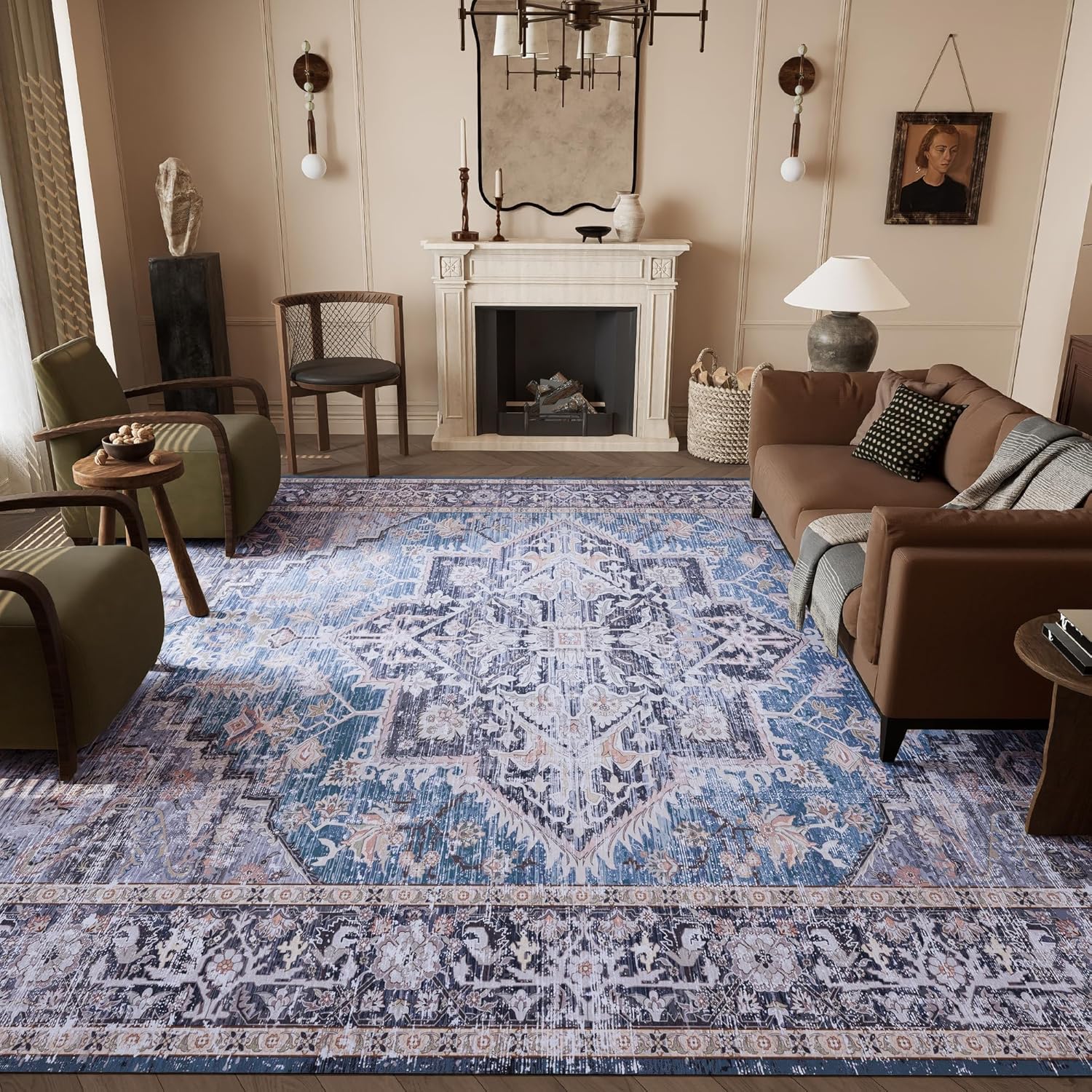 Vintage 8x10 Washable Area Rug with Non-Slip Backing for Safety