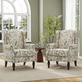 Accent Chair Bird Floral Set of 2 - Upholstered High Back Wingback