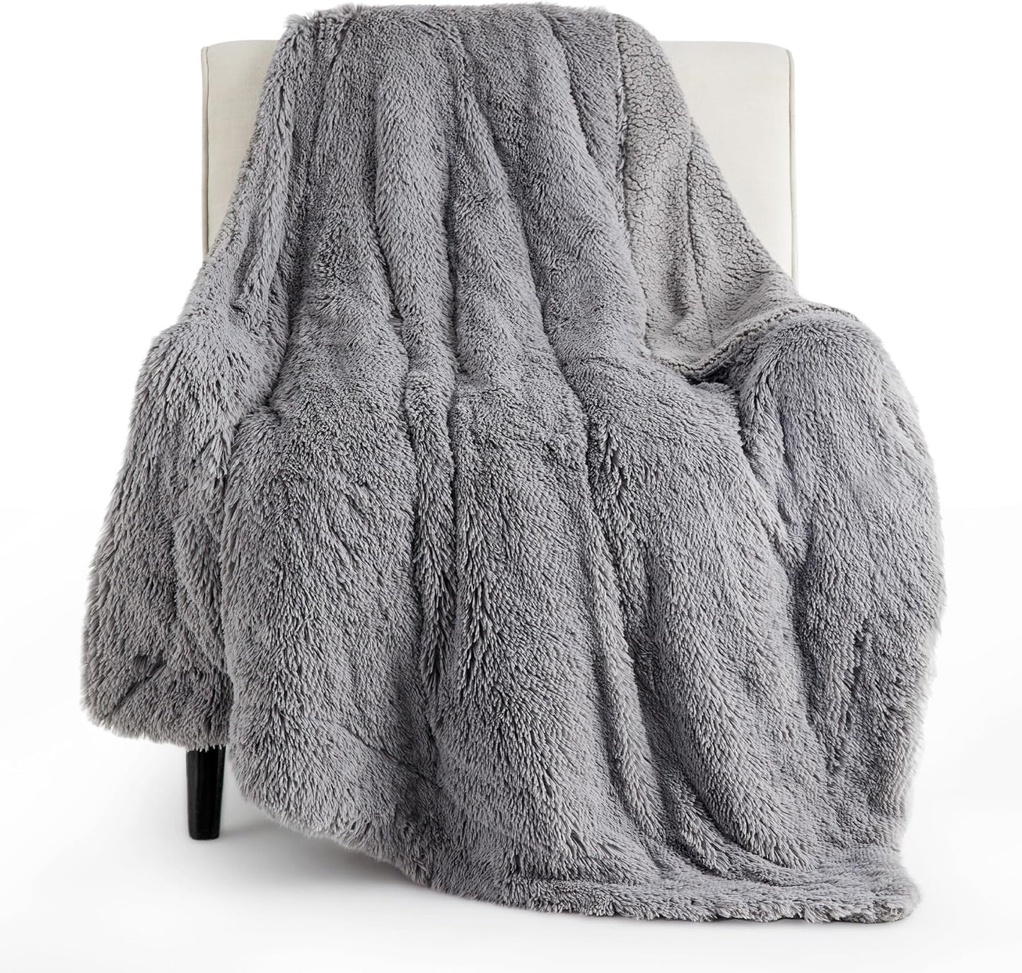 Bedsure GentleSoft Fluffy Grey Throw Blanket for Cozy Comfort