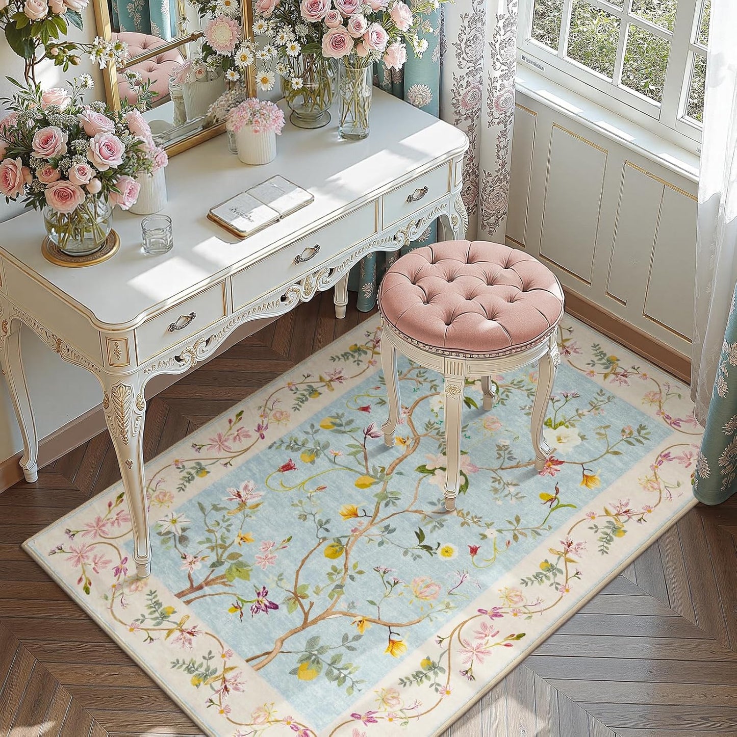 Floral 3x5 Rug by jinchan - Soft, Washable, Non-Slip Design