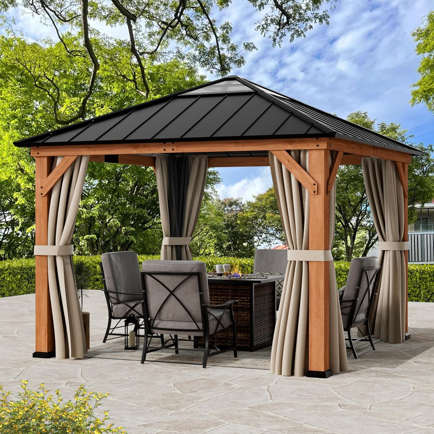 Modern Shade 11ft x 11ft Wooden Gazebo with Hardtop Roof