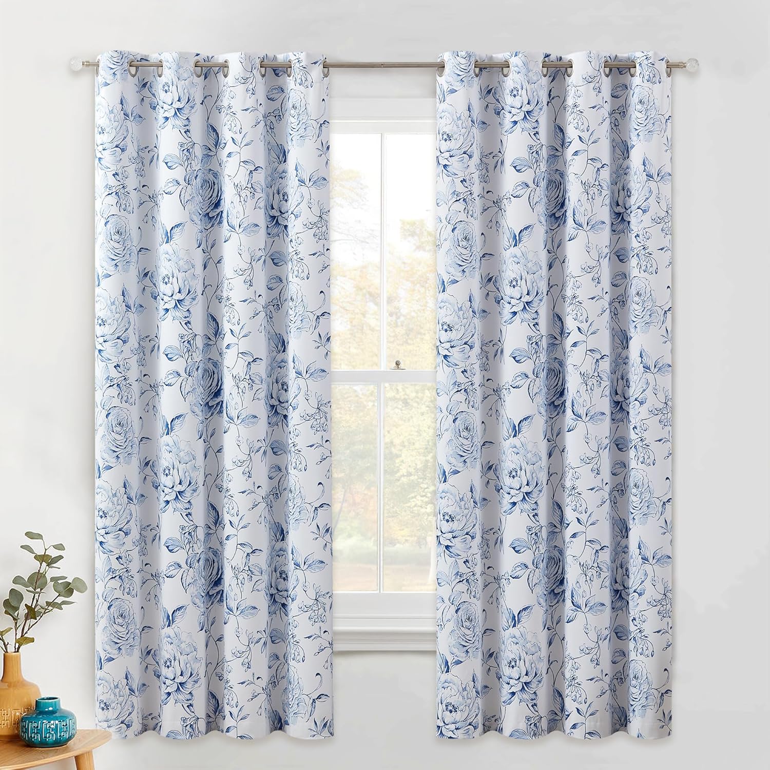 Beauoop Floral Blackout Curtains 63 Inches Long for Bedrooms