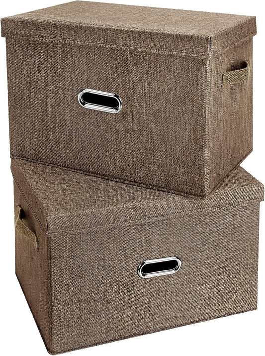 Large Linen Fabric Foldable Storage Bins with Removable Lid