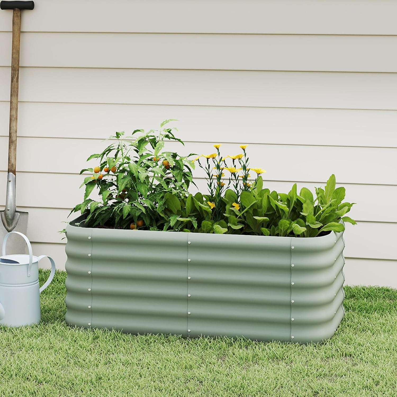 Galvanized Raised Garden Bed for Outdoor Planting and Gardening