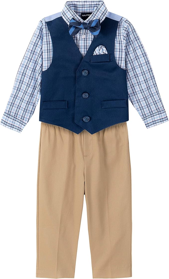Nautica Baby Boys' 4-Piece Set with Dress Shirt, Vest, Pants, Tie