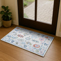 Cream Oushak Rug 2ftx3ft - Washable Floral Doormat for High Traffic