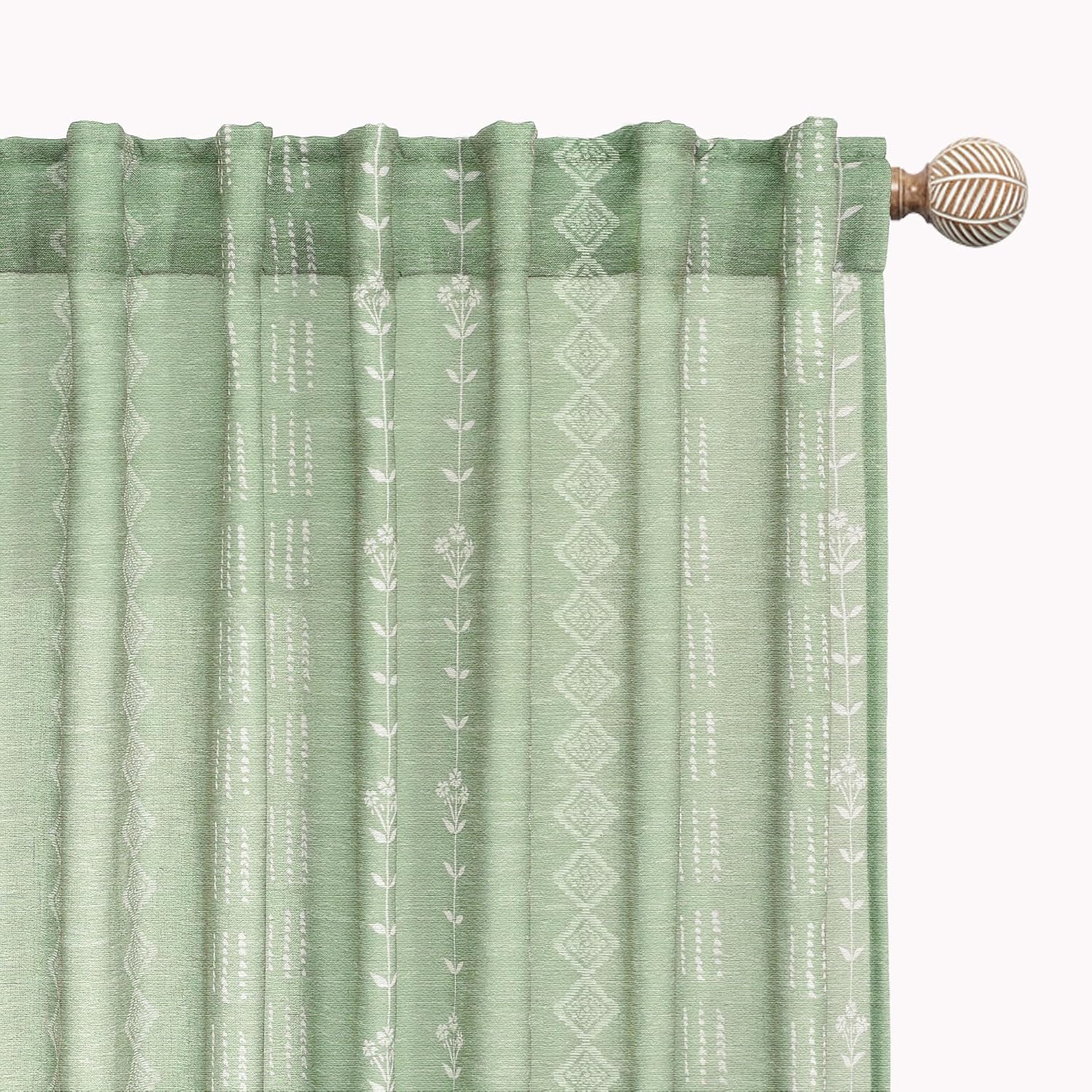 Boho Floral Linen Semi Sheer Curtains for Kitchen and Living Room