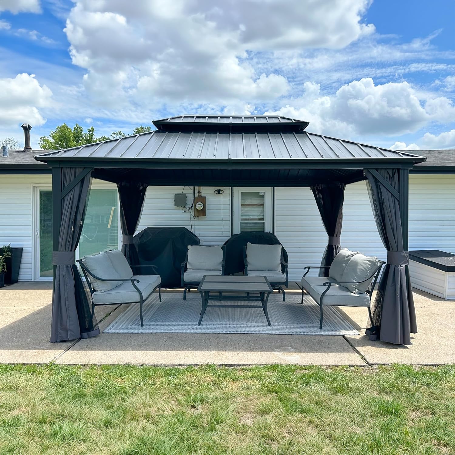 PURPLE LEAF 10ft X 14ft Outdoor Gazebo with Dual-Layer Roof